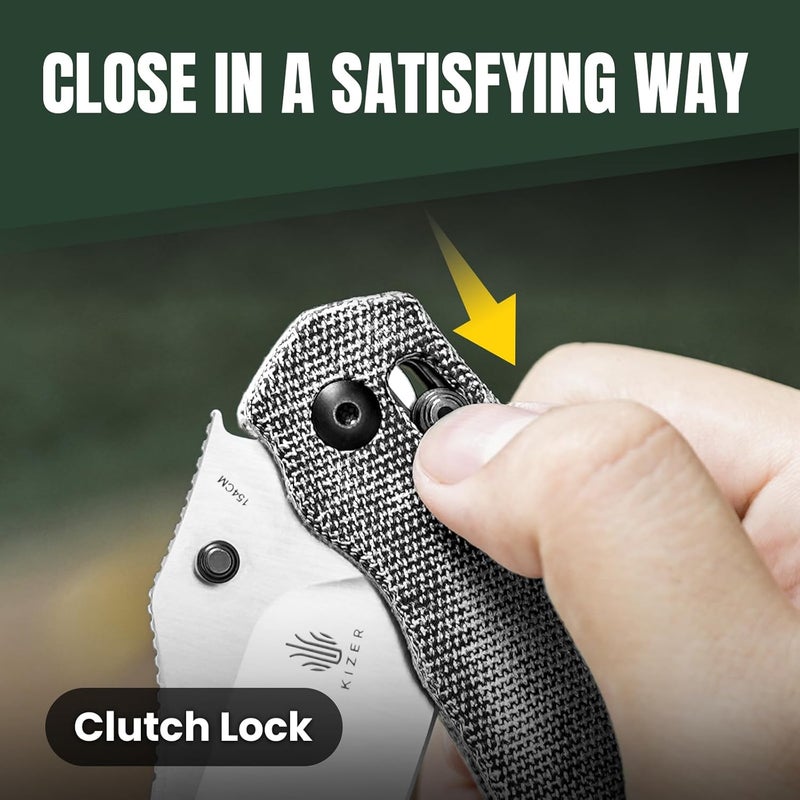 KIZER Bulldog Folding Pocket Knife, 3" Sheepsfoot Blade Folding Knife, 154CM Steel Micarta Handle Pocket Knife, Small EDC Knife for Outdoor Indoor Camping Hunting Fishing Survival V3672C2 - Image 5